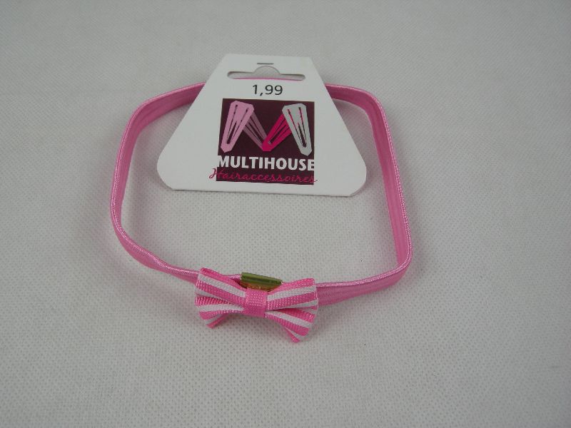 (image for) Elastische haarband met strik donker roze.